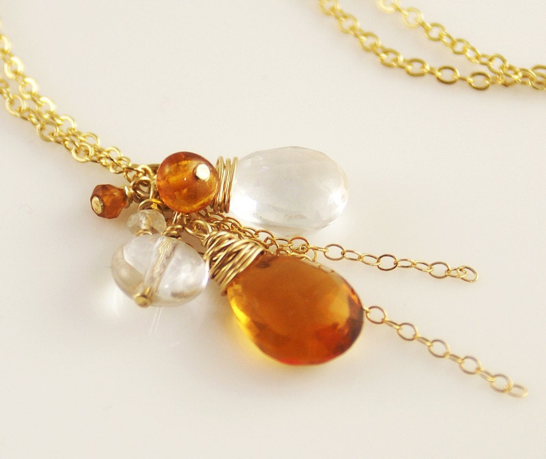 Mandarin Jewel Cluster Pendant Necklace - 14k Gold
