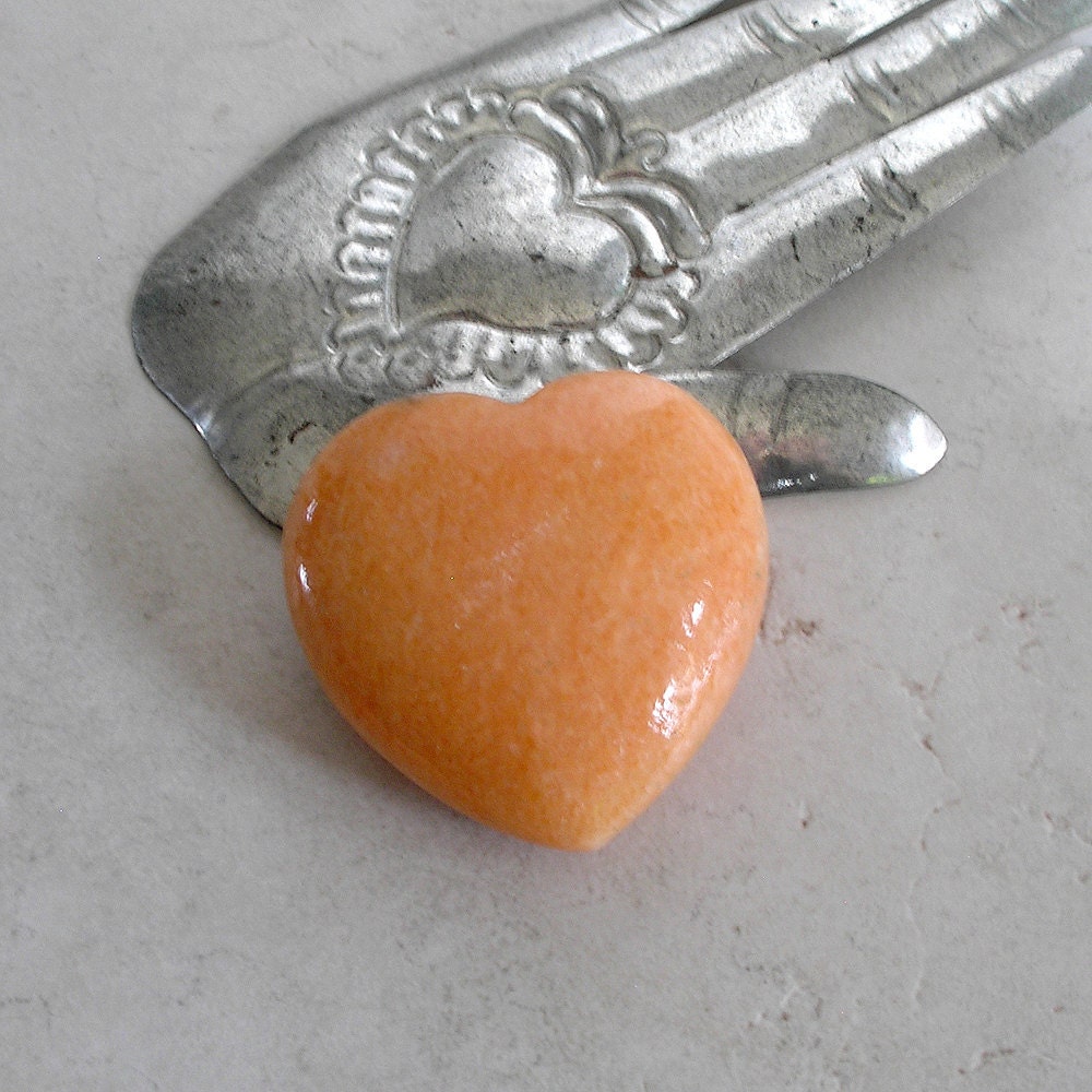 Orange Calcite Heart- Big Puffed Carved Heart