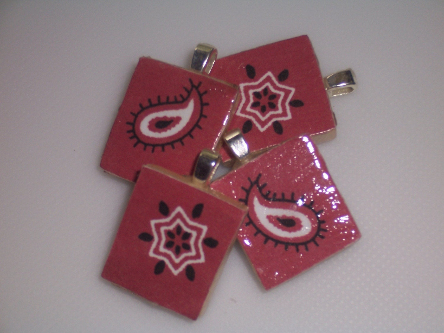 Scrabble tile pendant, Red Western bandana