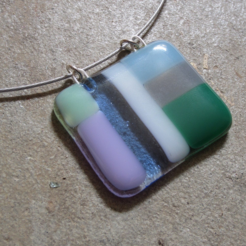 Color block jewelry, Statement necklace, Fused glass pendant