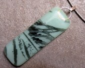 Fused Glass Pendant, Mint green pendant with Feather Print, Fused Glass Jewelry