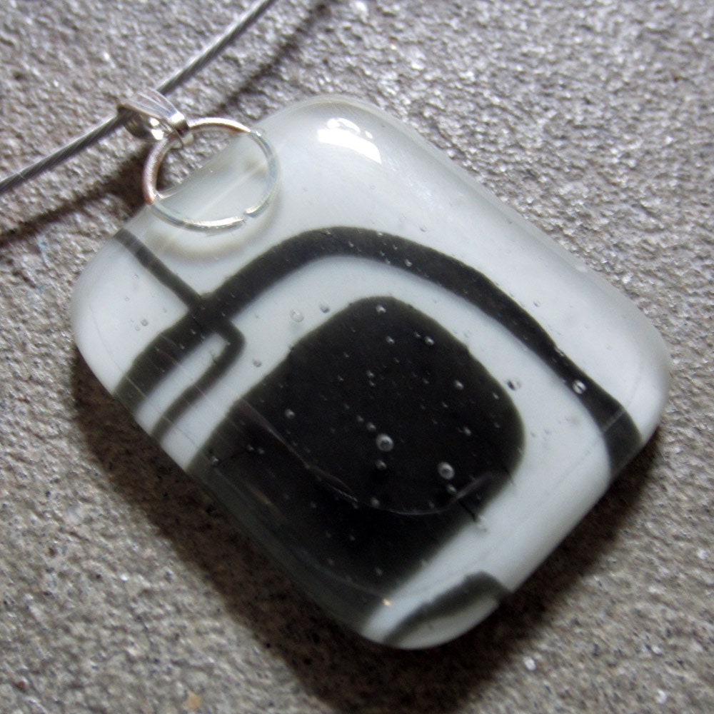 Fused Glass Pendant, Black and White Statement Necklace, Fused Glass Jewelry