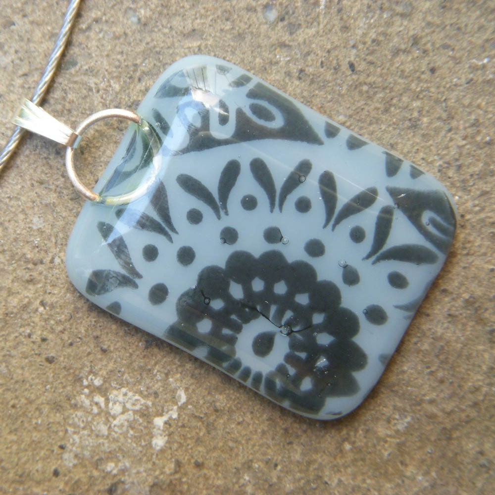 Blue glass pendant necklace, Statement necklace, Fused glass jewelry