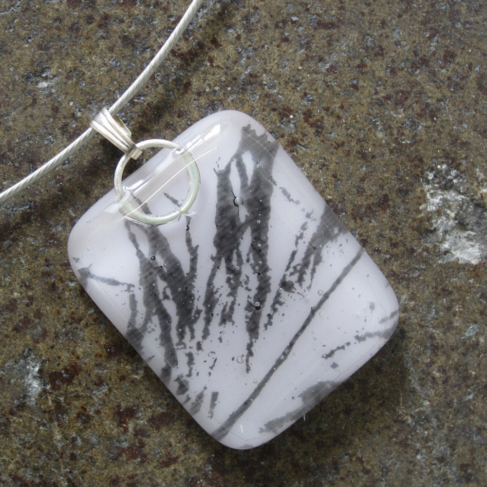Gift for her - Fused Glass Pendant, Pastel Pink Pendant Necklace, Feather Necklace