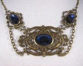 Victorian Style Antiqued Brass And Faceted Glass  Necklace