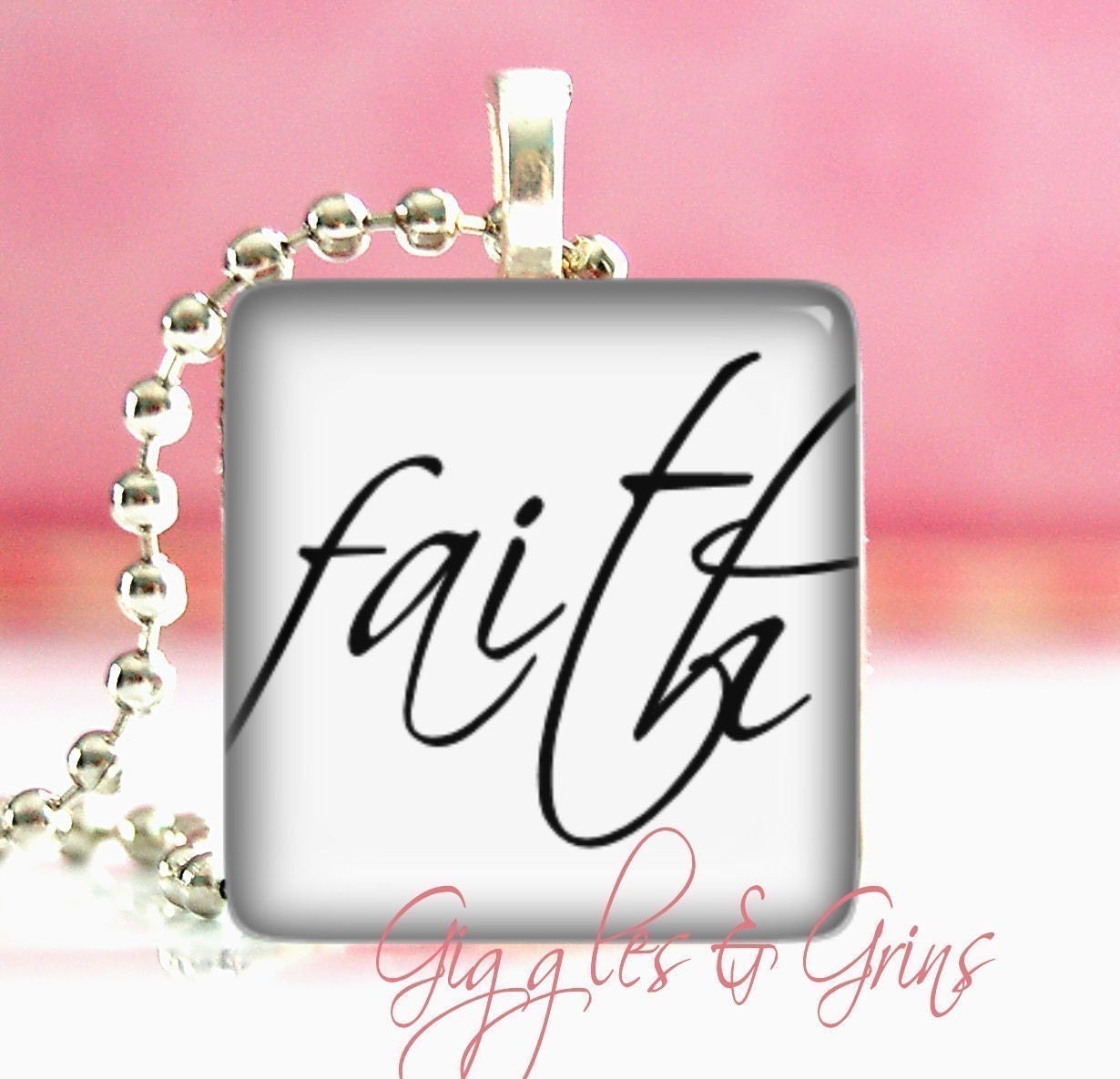 Free Chain With Glass Tile Pendant  Purchase ( Faith )