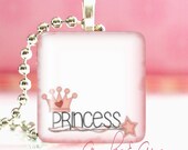 Glass Tile Pendant Necklace With FREE Chain ( Princess )