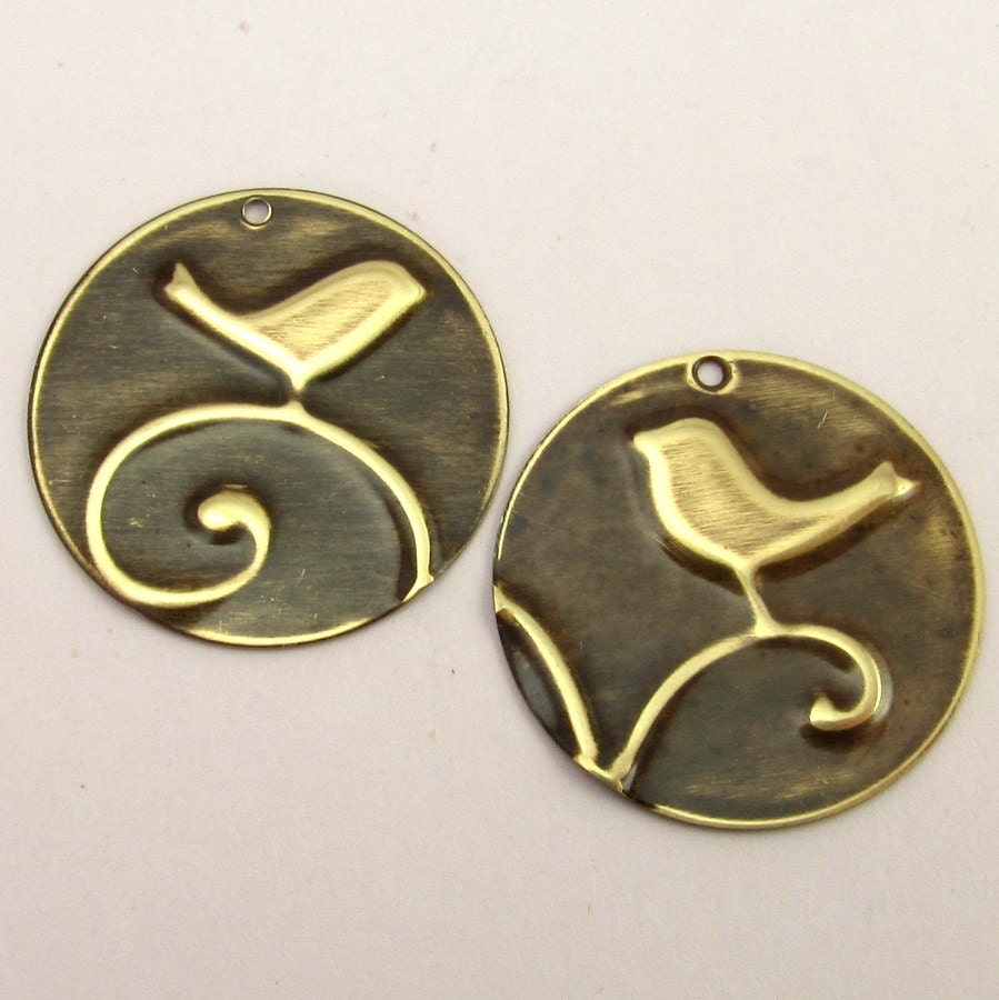 Bird Charm Embossed Brass 2 Pc. E14