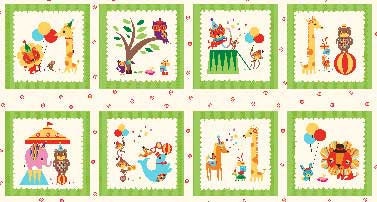 Rainbow Zoo squares Panel 24"  - Red Rooster Fabric