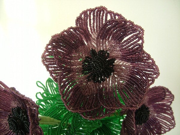 Anemone (Free Shipping) --  French Beaded Flower Arrangement