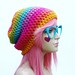 Rainbow Beanie - Crochet Slouch- Ultimate Slacker Striped Beanie Hat- Pride