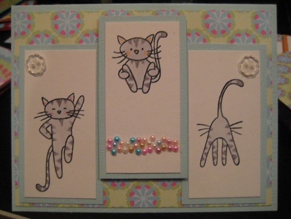 Reserved for Terri: Trampoline Kitties, Set of 5 cards and envelopes