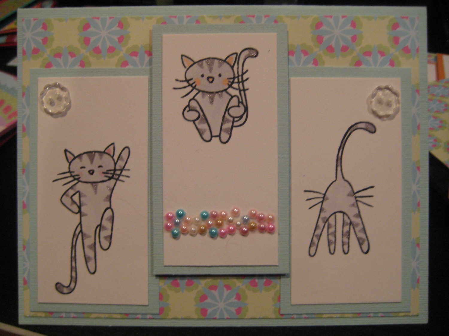 Reserved for Terri: Trampoline Kitties, Set of 5 cards and envelopes