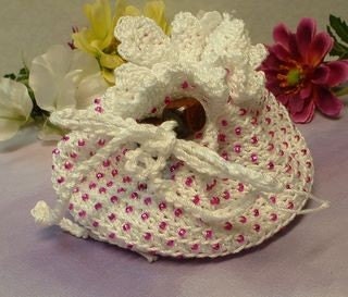 Fuschia Beaded White Treasure Bag