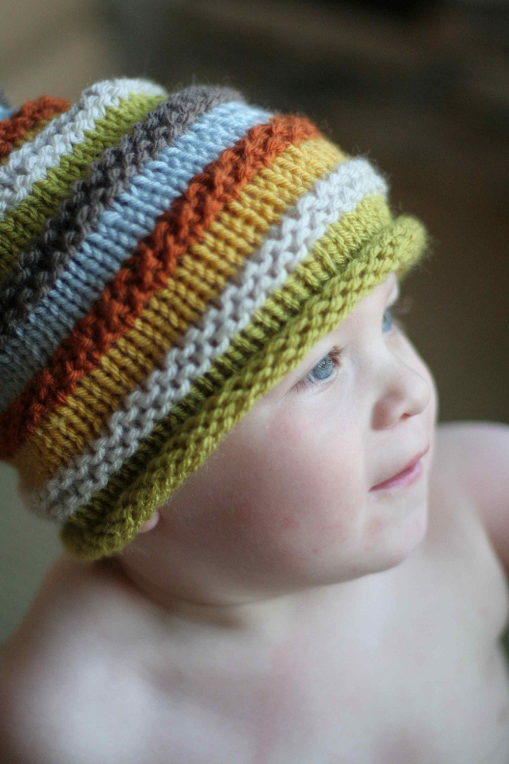 boy's knit hat with colourful stripes infant-adult size available