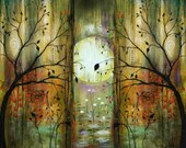Abstract painting modern contemporary garden scene 40 " art  Lauren Marems ready to hang