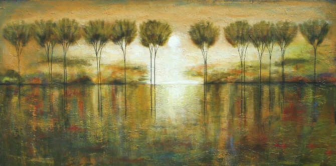 Abstract tree  painting  forest original landscape textured Art  4 ft Marems number 21