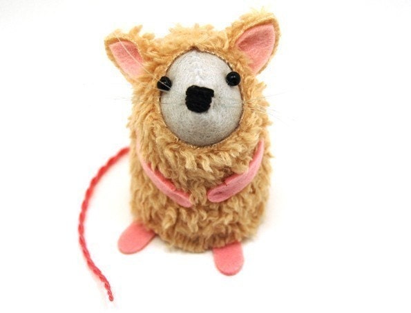 Cat Mouse ornament cute felt fur gift for animal lover or collector - Terry the Mouse in a Cat Suit