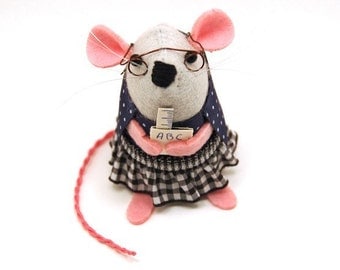 Teacher Mouse Mothers Day ornament felt hamster rat mice cute gift - Mrs Whiskers the Teacher Mouse