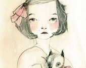 Childrens Wall Art Print -Chihuahua and Sara Portrait with dog,  8x11 inches Print