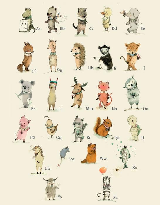 Children's Wall Art Print -ABC Alphabet Poster - English ABC,   8x11 inches