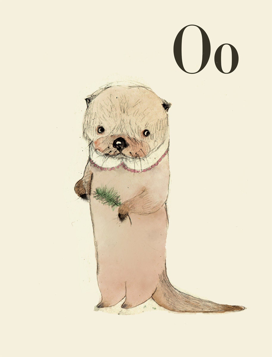 O for Otter , Alphabet animal,  Print 4x6 inches