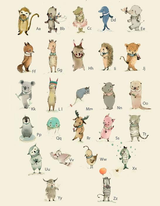Childrens Wall Art Print -ABC Animals Alphabet  Poster, German