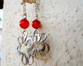 Sterling Silver Flowers and Carnelian Earrings