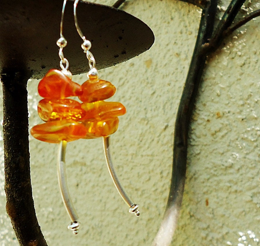 Natural Amber and Sterling Silver Earrings