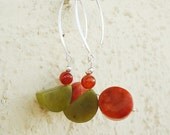 Coral, Serpentine, & Carnelian Earrings