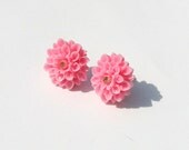 Pink Flower Earrings, Chrysanthemum Studs, Floral, Mums