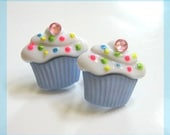Lilac Cupcake Earrings, Kawaii Stud Earrings, Sprinkles,Sweet Treats