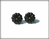 Flower Stud Earrings, Black, Rhinestones
