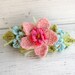 Crochet Hair Barrette Pink with Blue Flowers