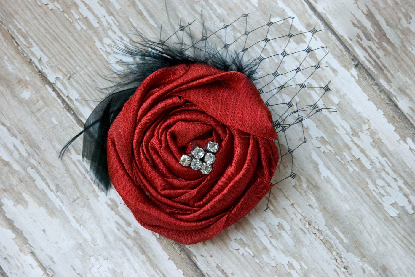 Red Wedding Hair Flower, Wedding Fascinator, Rosette Hair Clip 2" hair flower choose any colors