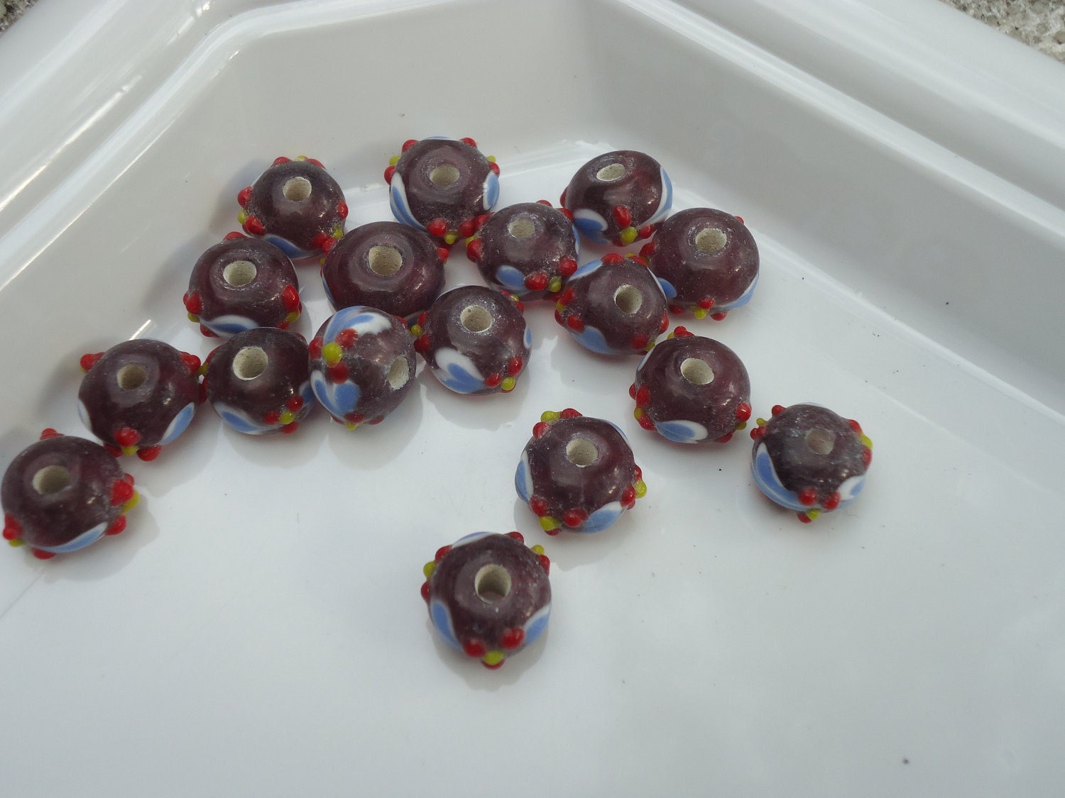 Purple Blue and Red Glass Beads