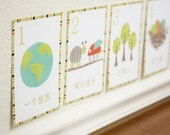 Chinese Number (Counting) Nature Themed 5x7 Childrens Wall Cards