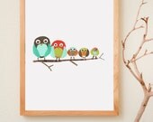 Owl Family Forest Friends 8x10 Eco Friendly Print