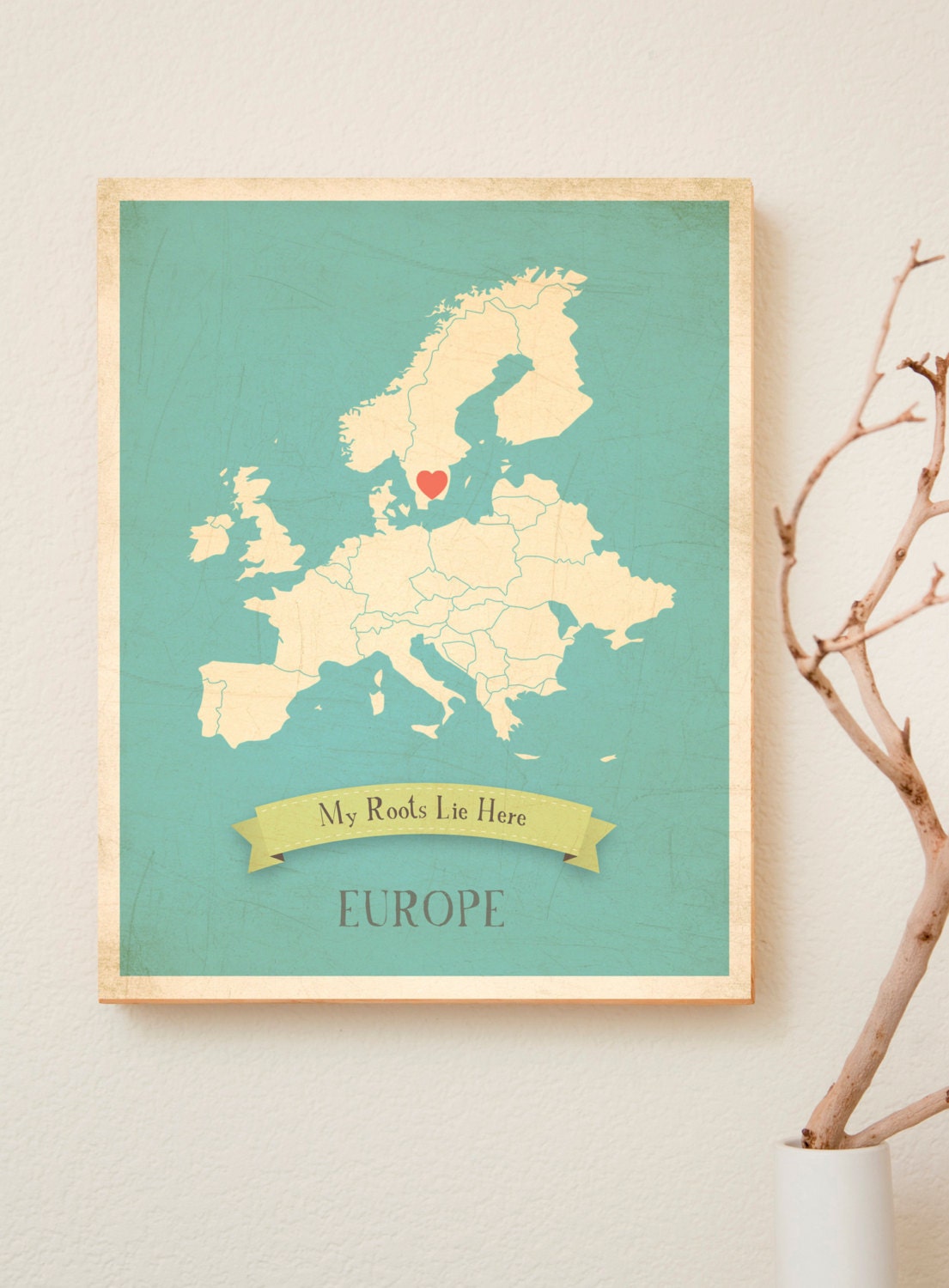 Choose Your Continent Personalized Vintage Map Wall Art 11x14