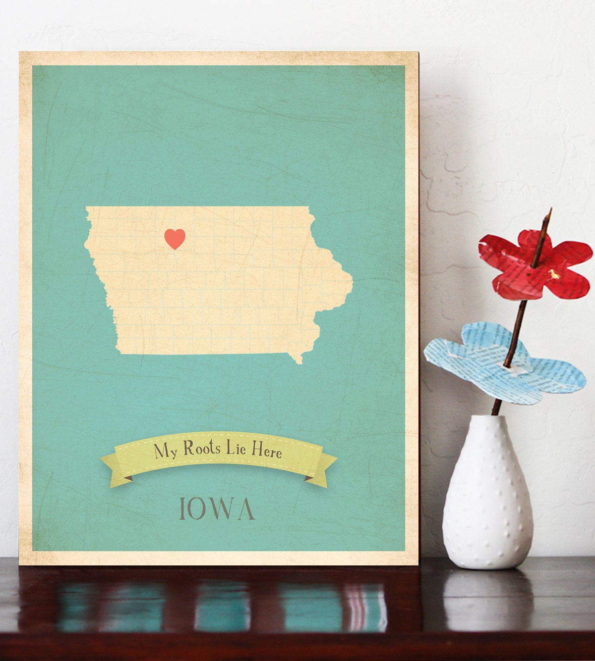 Choose Your State Personalized Vintage Map Wall Art 11x14