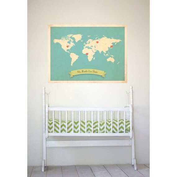 World Roots Map 18x24 Customized Print (Blue)