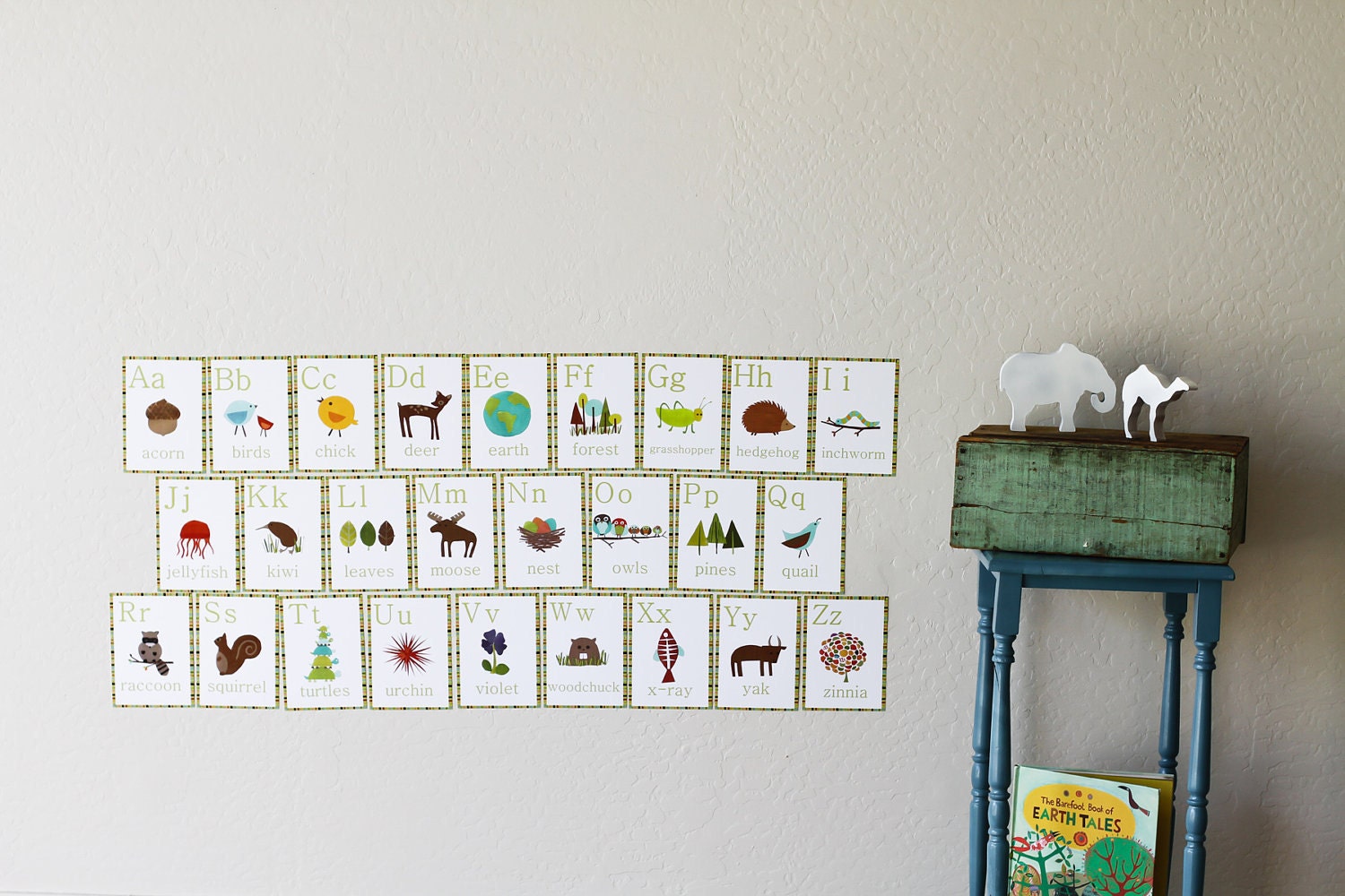 Alphabet Wall Cards - Nature Themed 5x7 English Alphabet Wall Cards