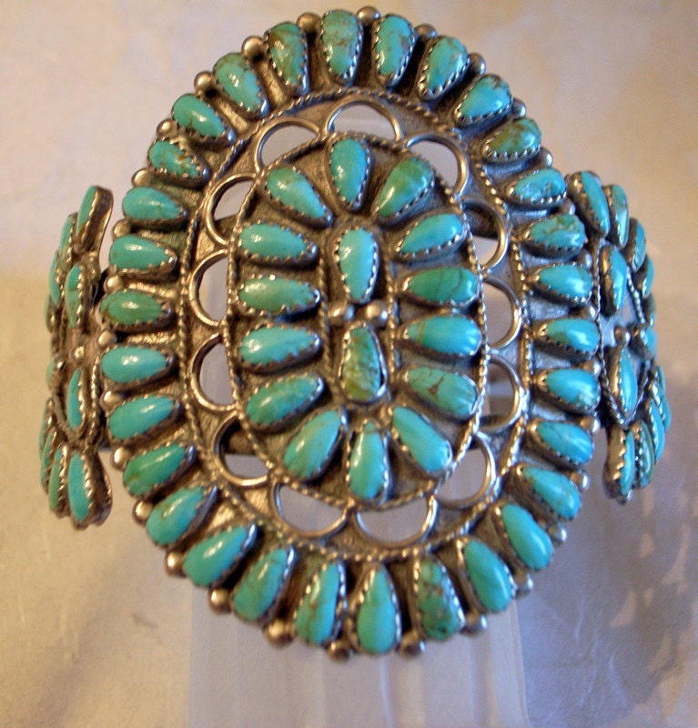 SALE Navajo Zuni Turquoise Bracelet - BIG- Very Old Pawn Sterling And  Turquoise - 7.5 Native American Handmade