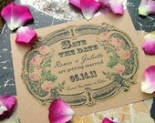 Eco Friendly Vintage Victorian Label Save the Date Postcards      deposit