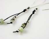 Black Leather Earrings w/Aquamarine, Prehnite, Quartz and Thai Silver