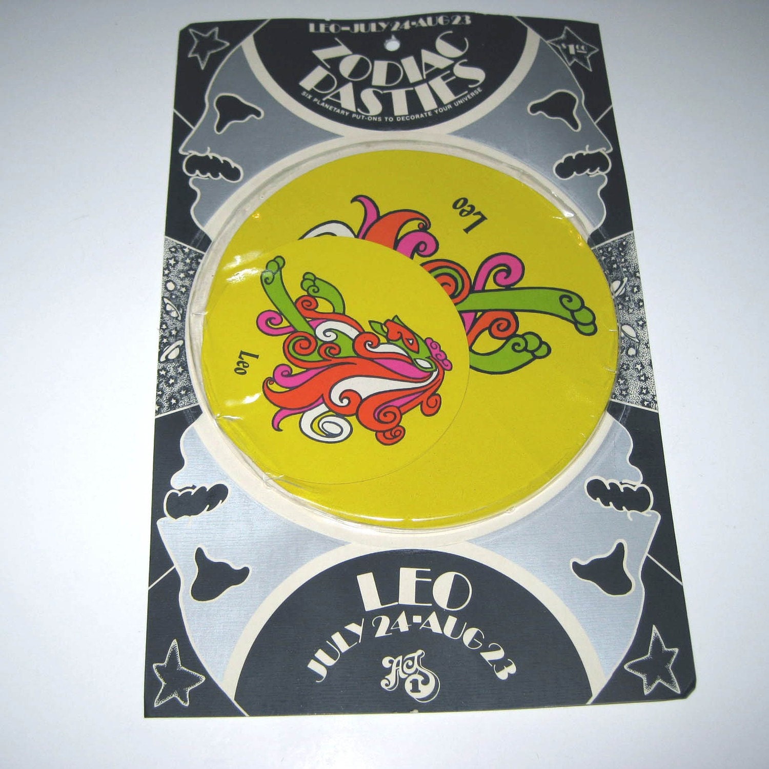 Vintage 1960s or 1970s Set of 6 Zodiac Pasties or Stickers in Original Package Leo