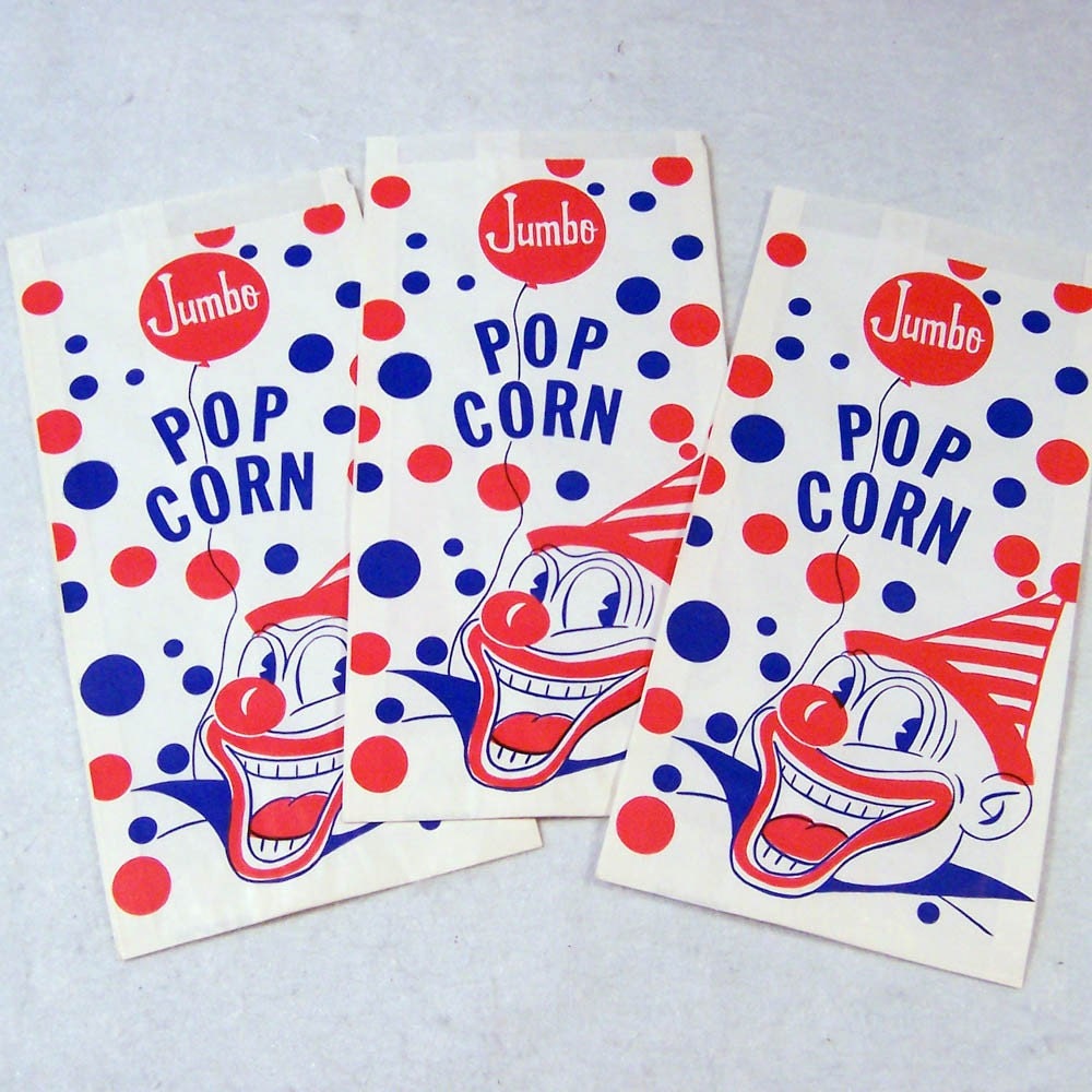 RESERVED FOR ALICE Vintage Red White and Blue Popcorn Bags with Clown Lot of 3