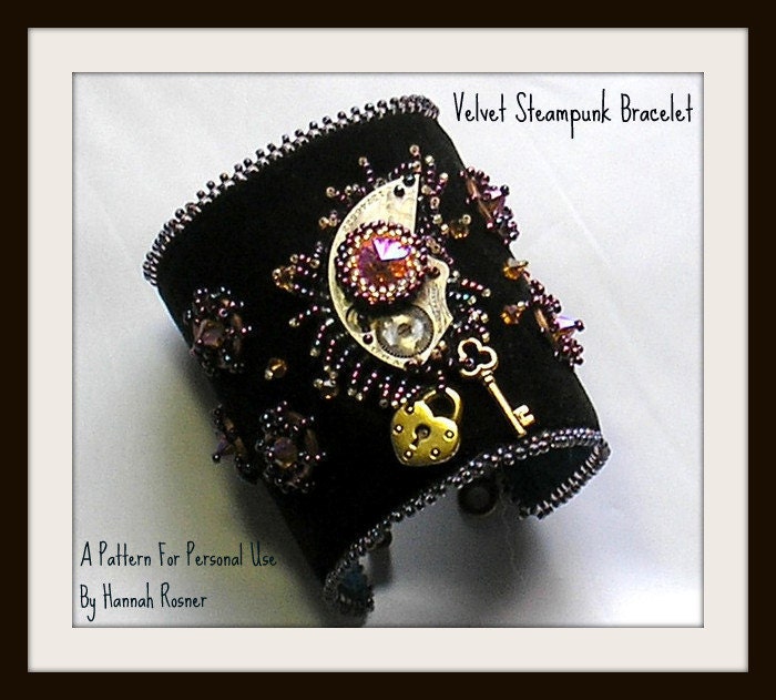 Beading Pattern Black Velvet Steampunk Beaded Bracelet TUTORIAL - Hannah Rosner