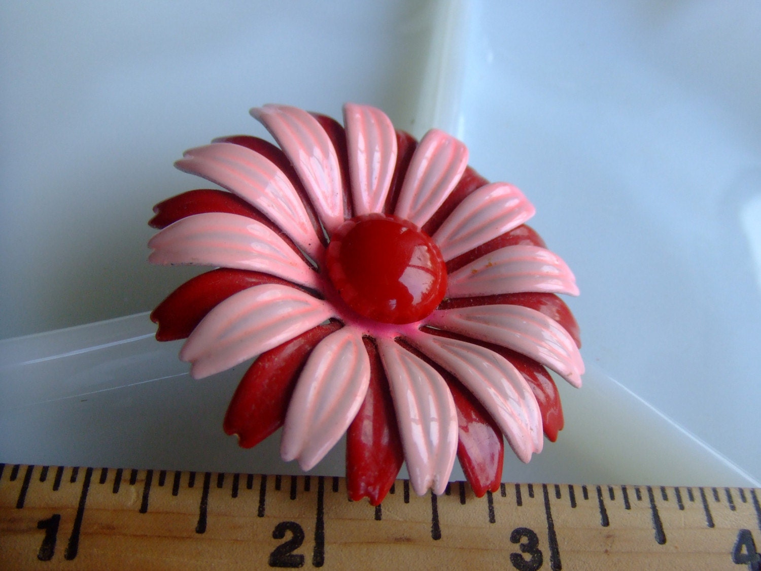 Mod Enamel Flower Brooch pink and red flower