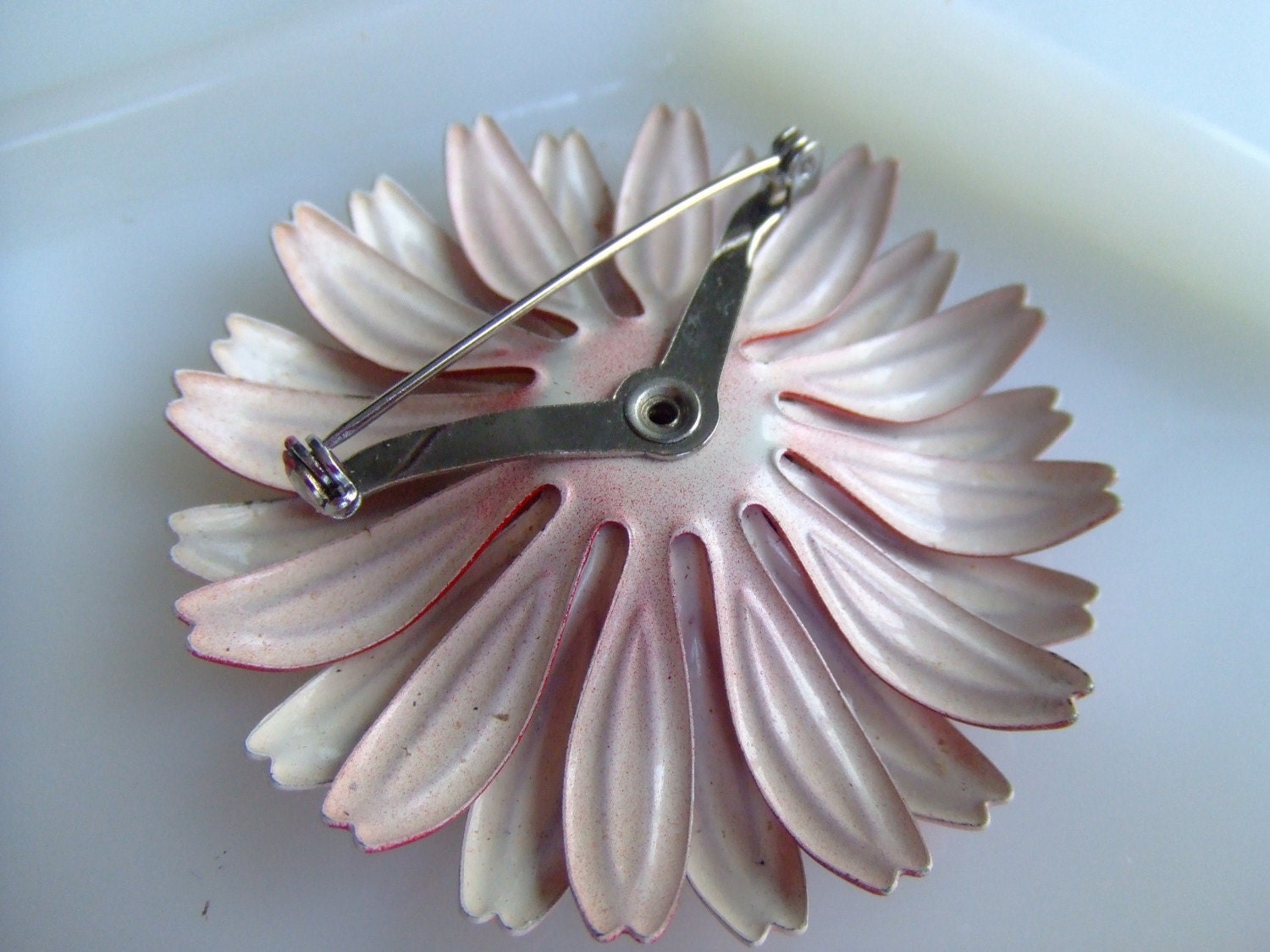Mod Enamel Flower Brooch pink and red flower